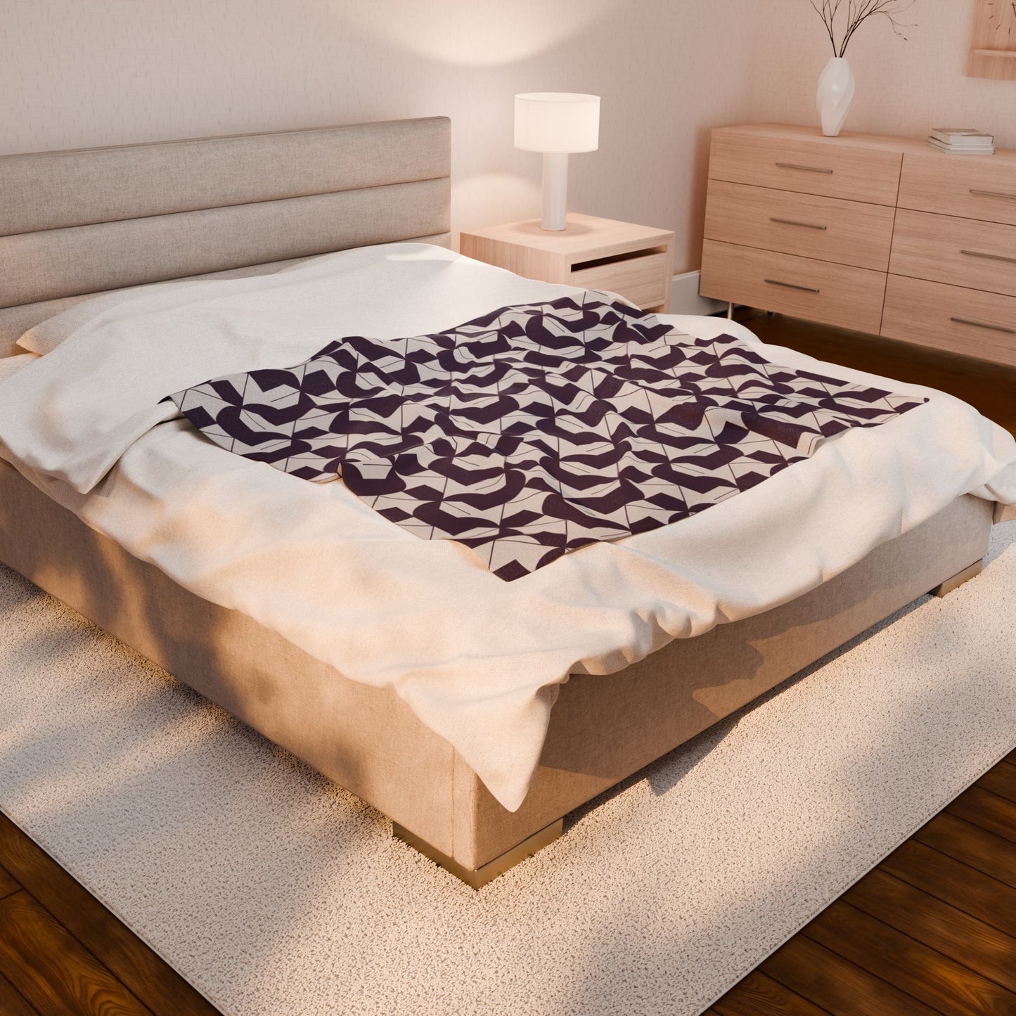 Modern Maze - Deep Purple Velveteen Plush Blanket