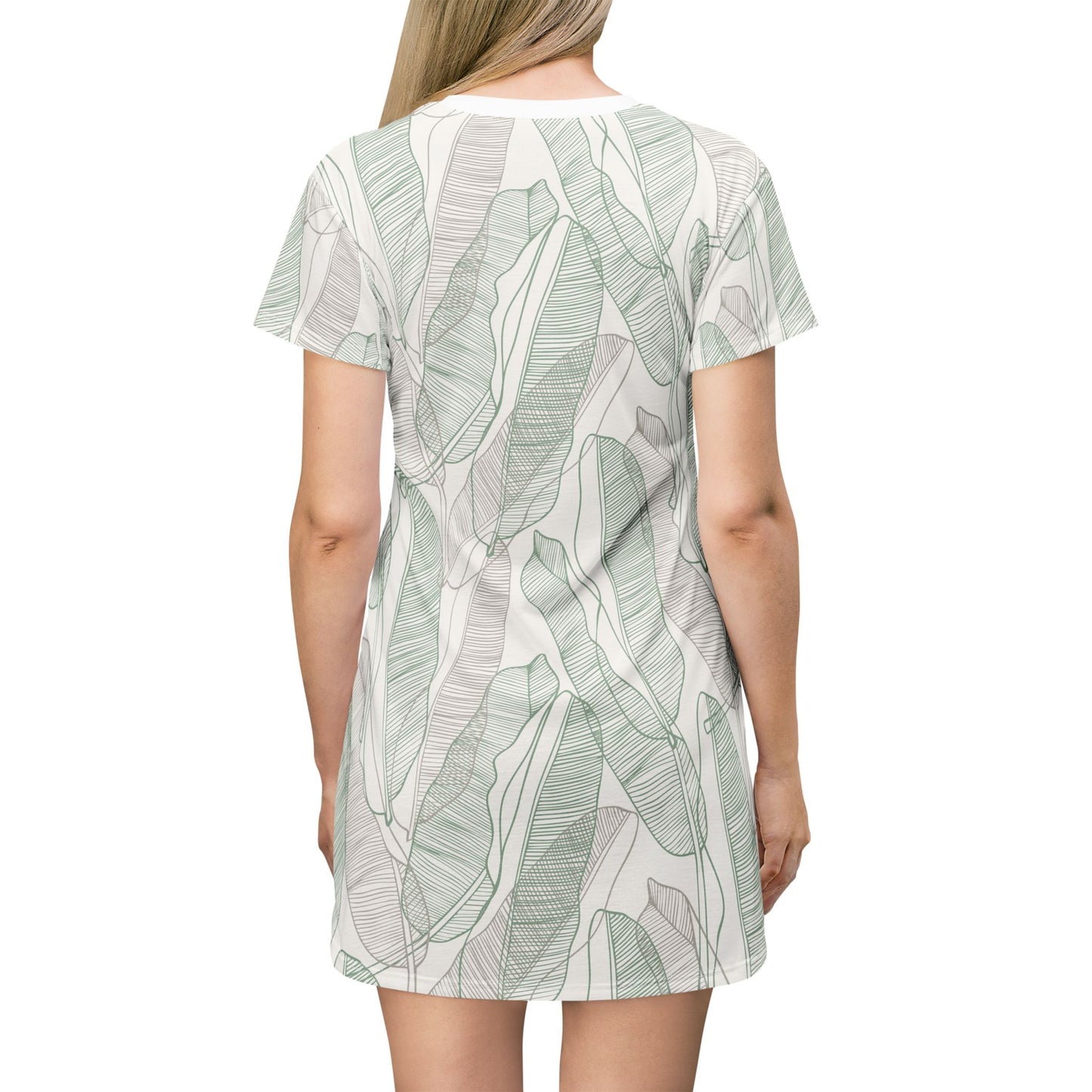 Tropical Leaves - T-Shirt Dress Sand and Sage