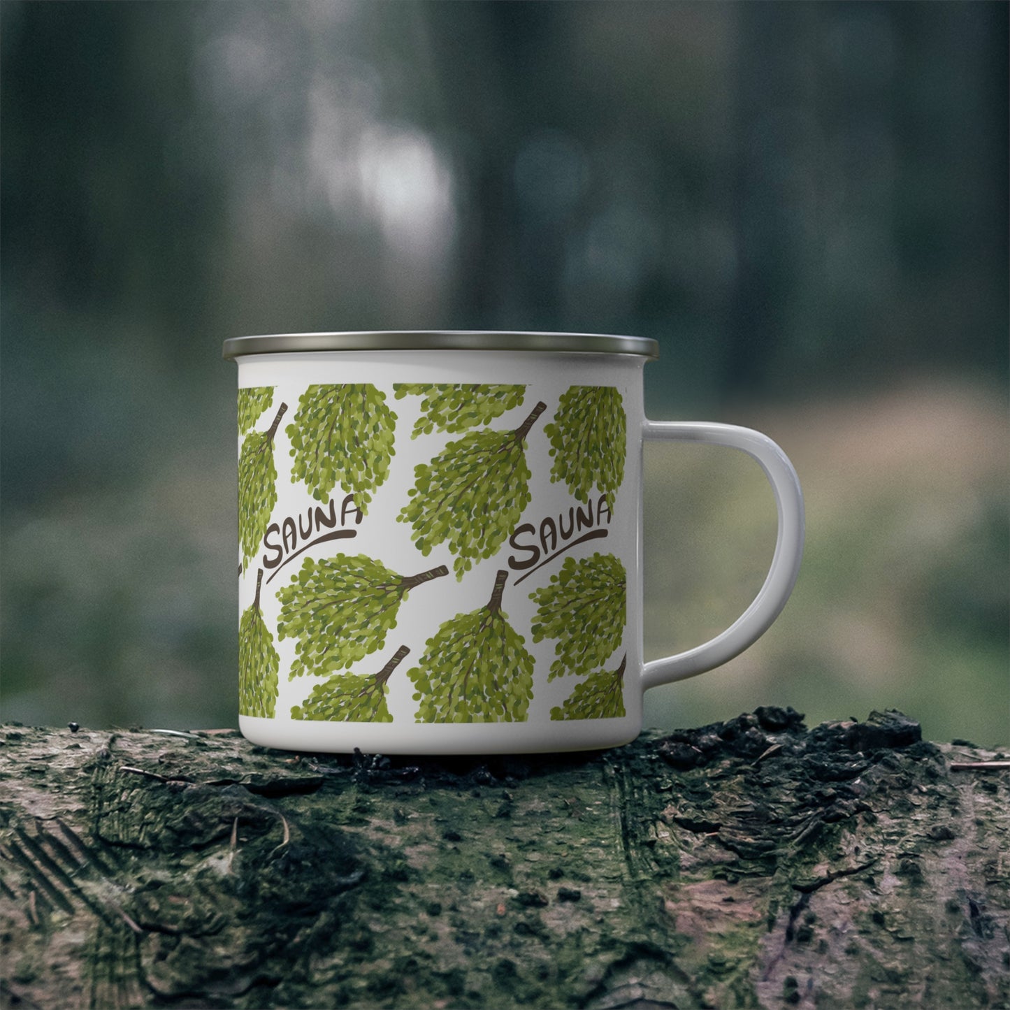 Sauna-Inspired Enamel Camping Mug for Outdoor Lovers