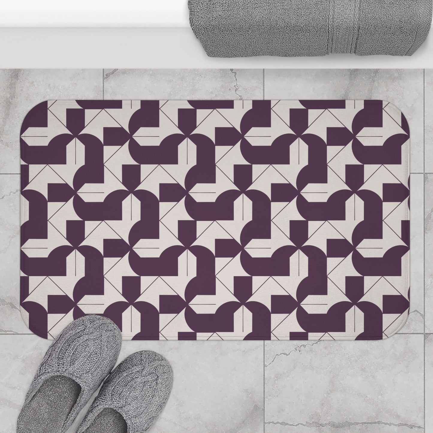 Modern Maze Bath Mat - Geometrical Home Decor - Deep Purple