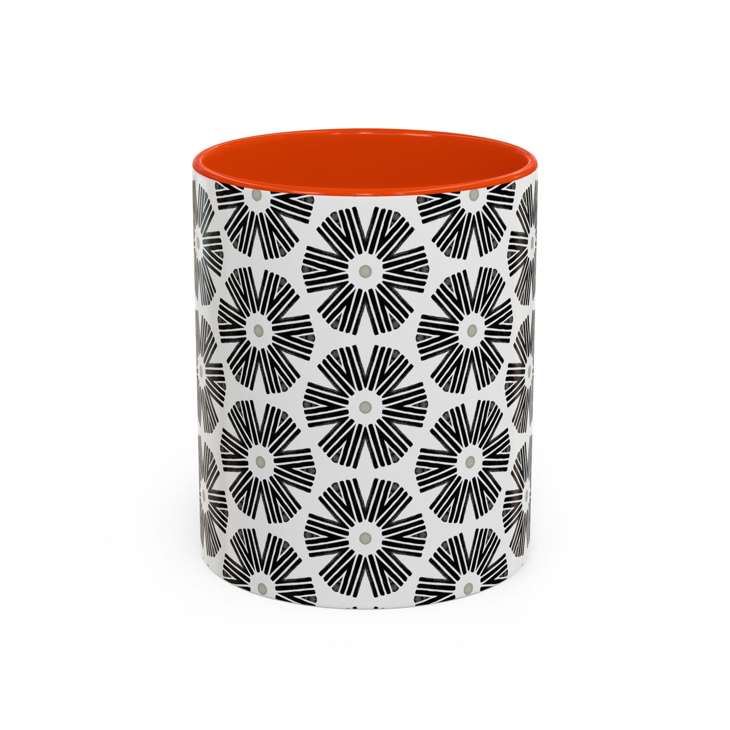 Stylized Flower Mug, Minimalist Black and White Design