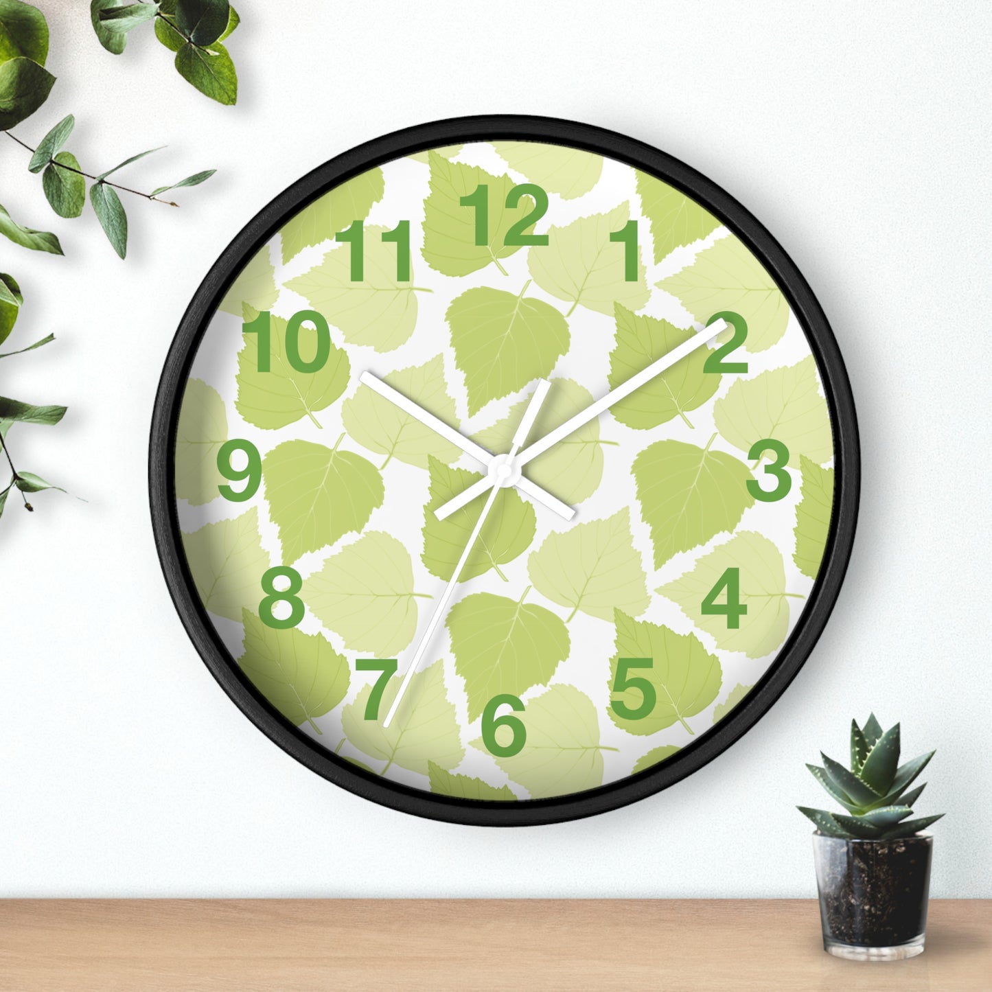Birch Leaves - Modern Greenery Wall Clock - Stylish Home Decor for Nature Lovers