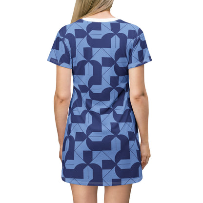 Modern Maze T-Shirt Dress - Blue