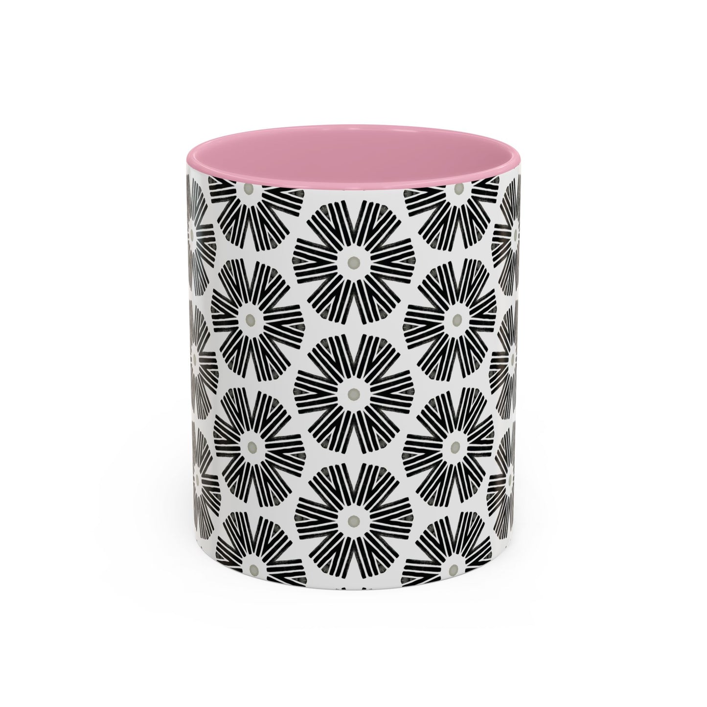 Stylized Flower Mug, Minimalist Black and White Design