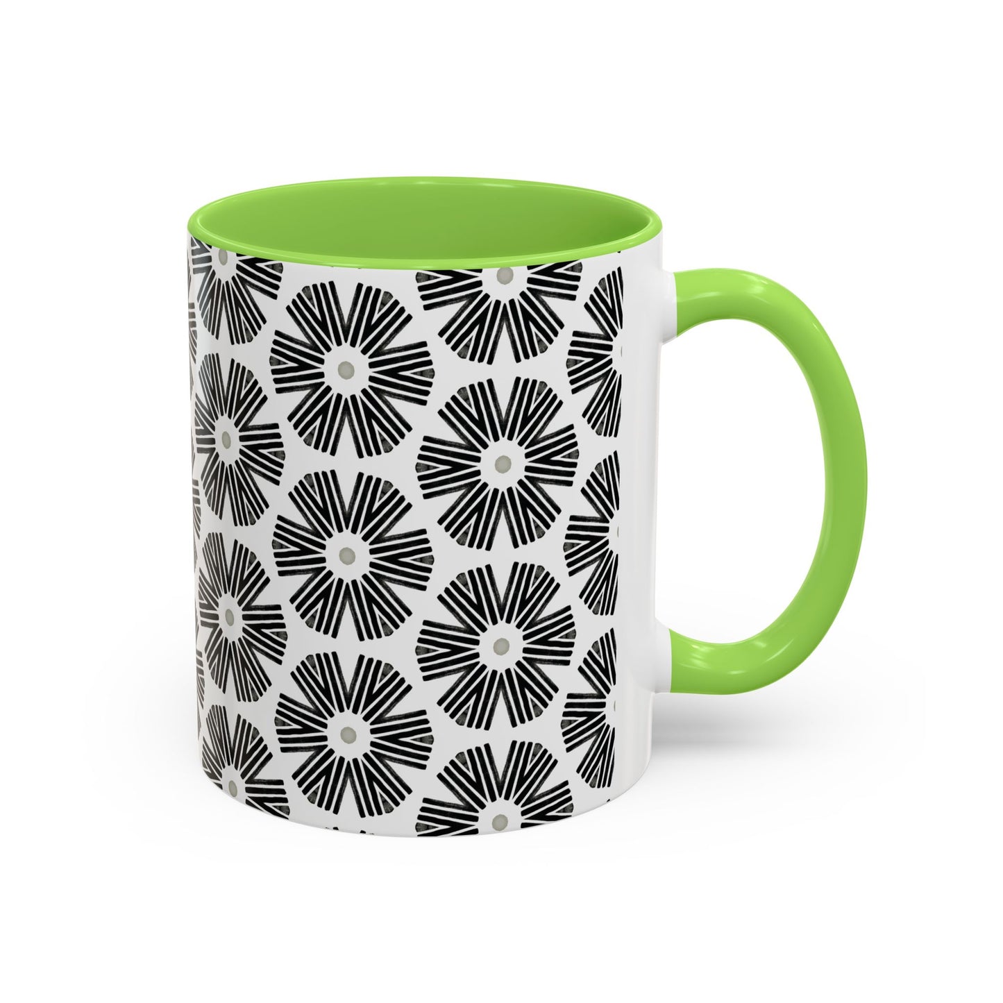 Stylized Flower Mug, Minimalist Black and White Design
