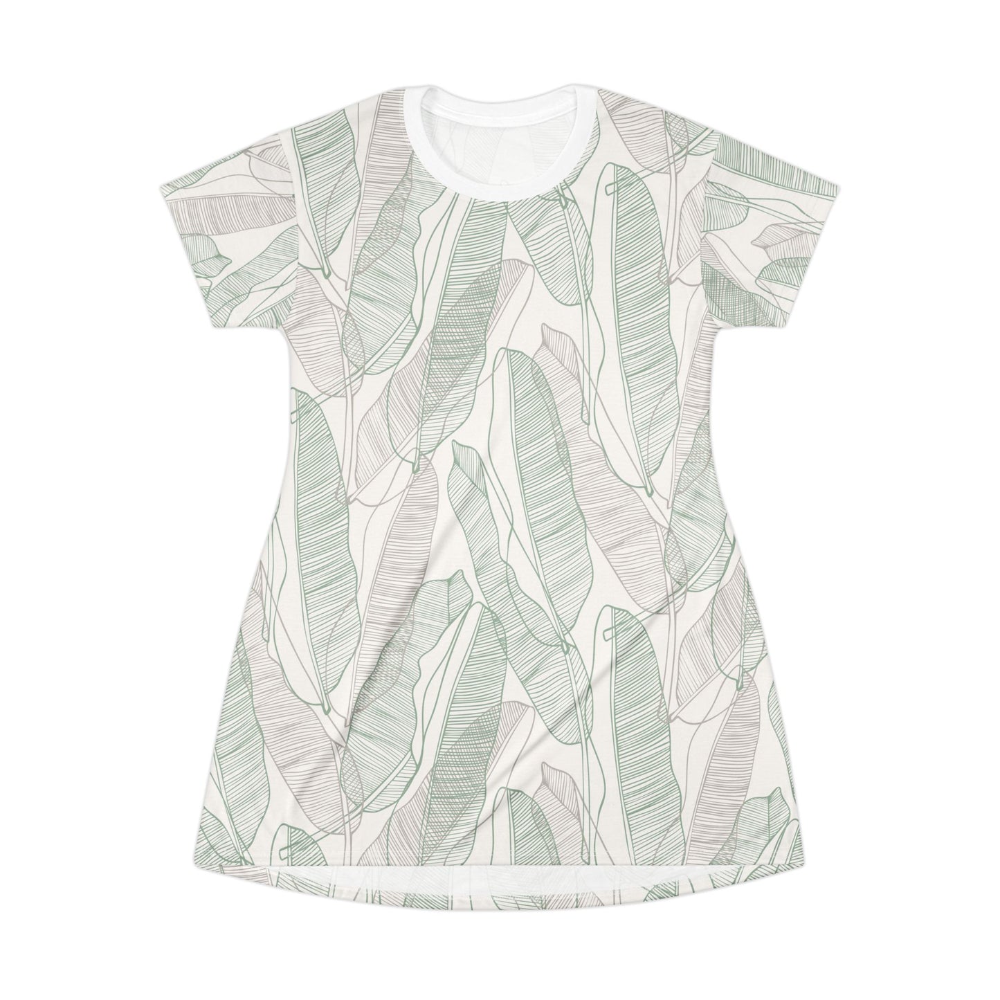 Tropical  Leaves - T-Shirt Dress Sand and Sage