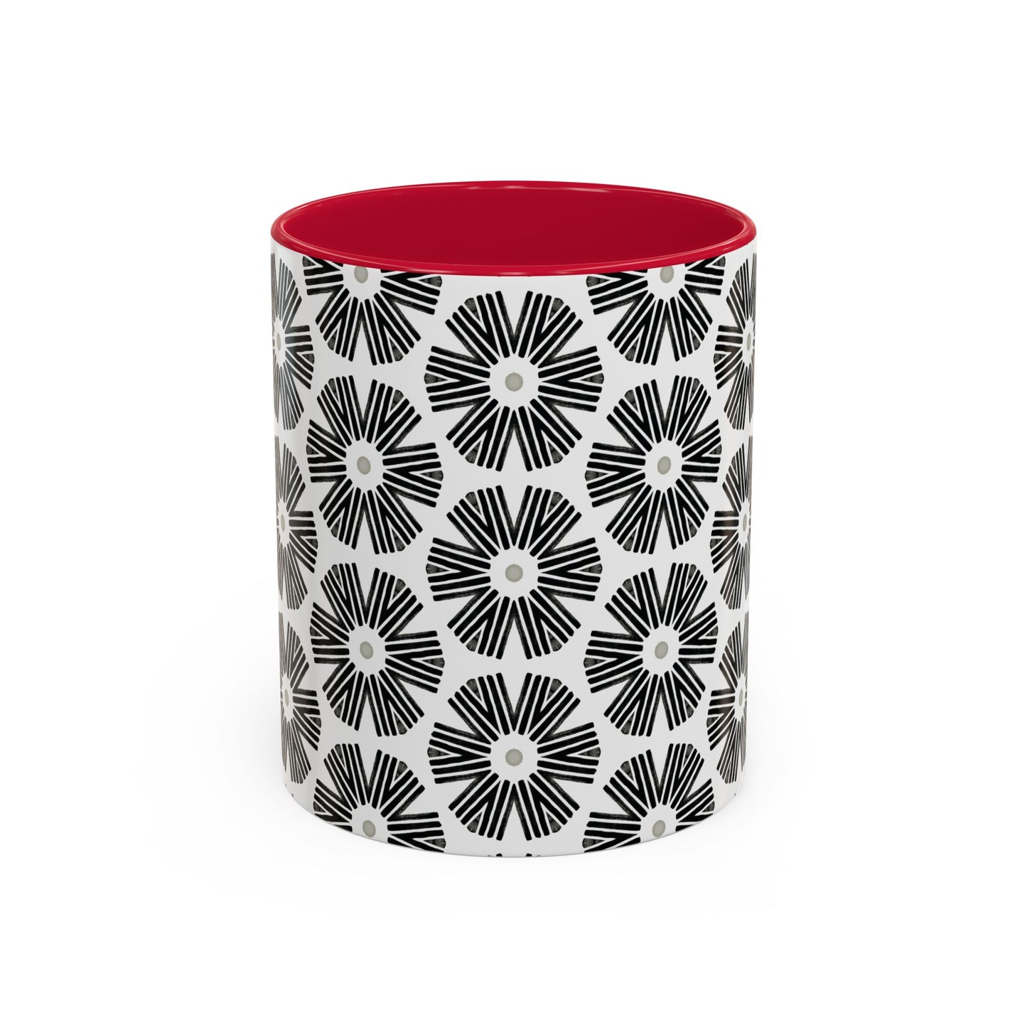 Stylized Flower Mug, Minimalist Black and White Design