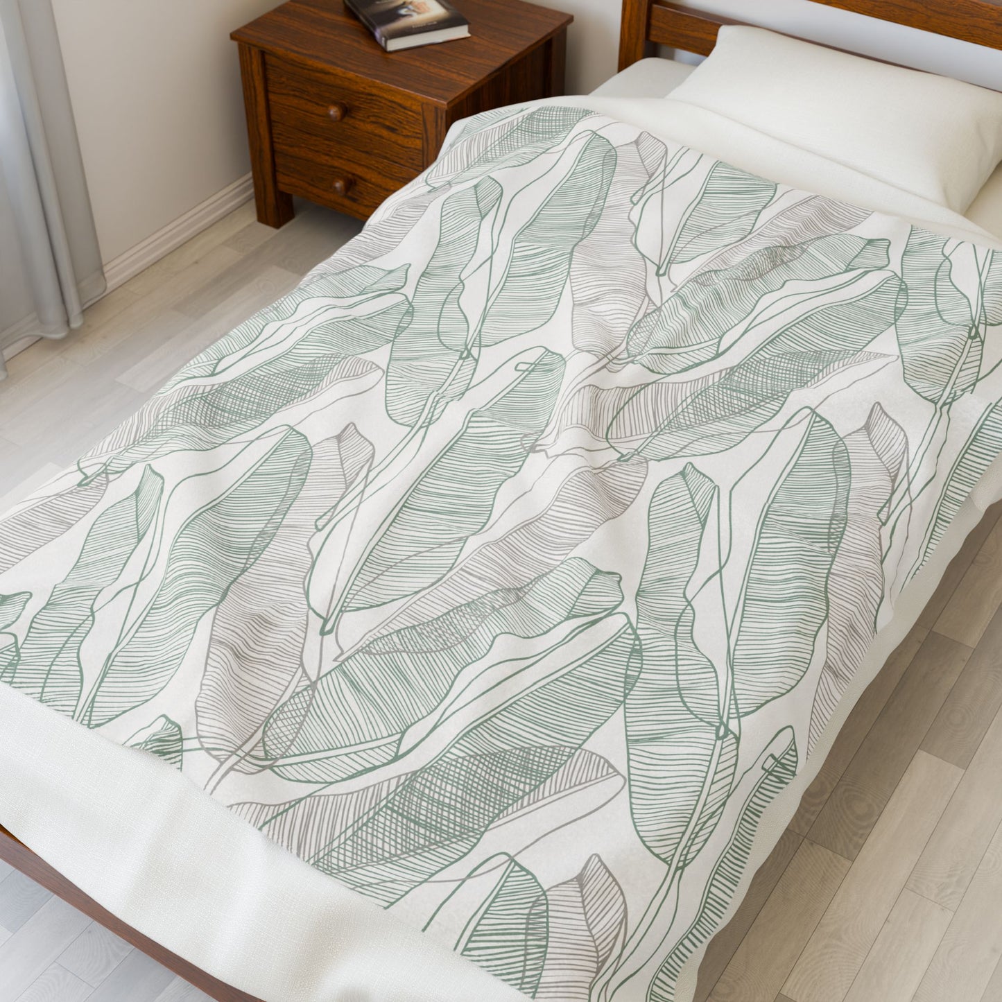 Cozy Green Botanical Velveteen Plush Blanket