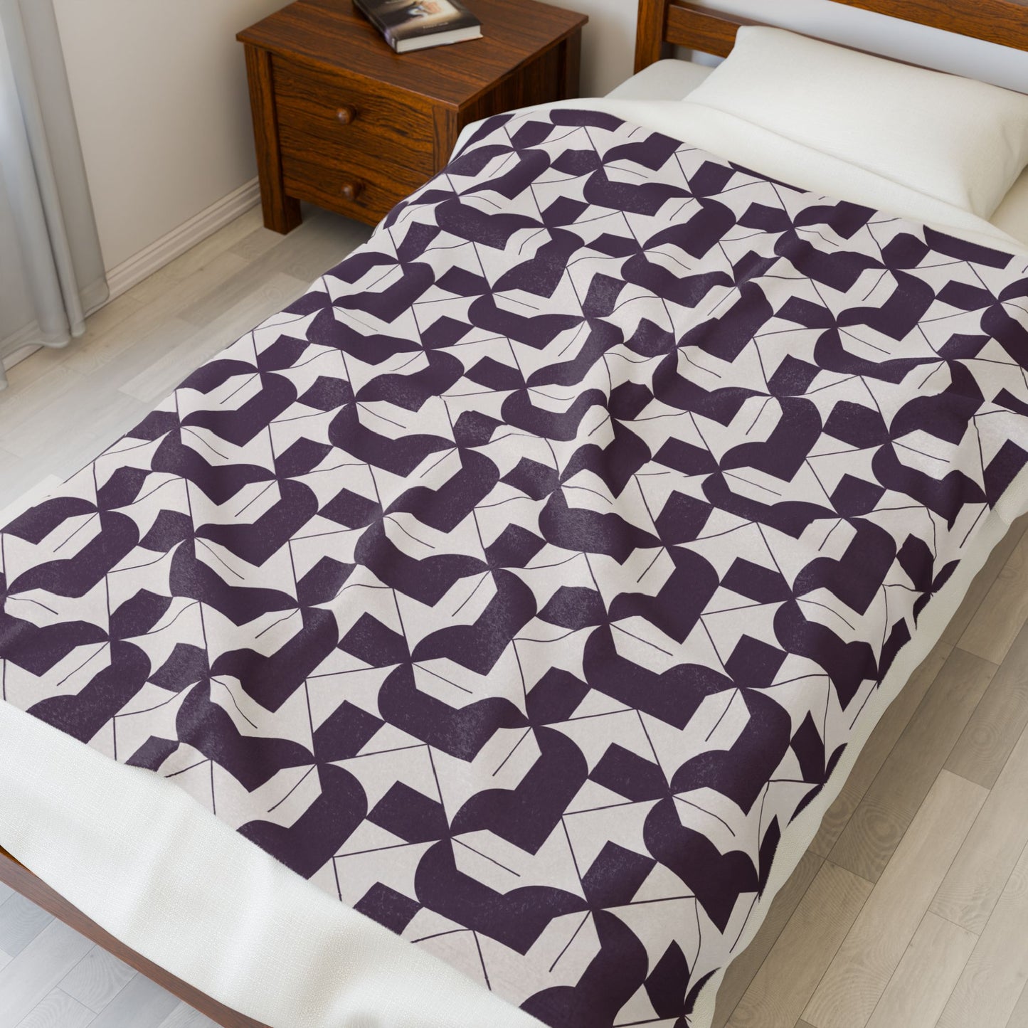 Modern Maze - Deep Purple Velveteen Plush Blanket