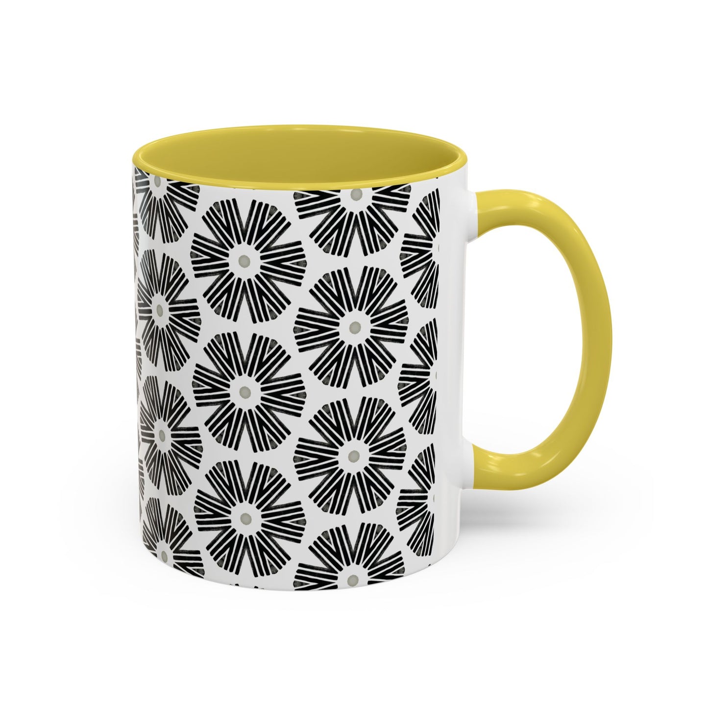 Stylized Flower Mug, Minimalist Black and White Design