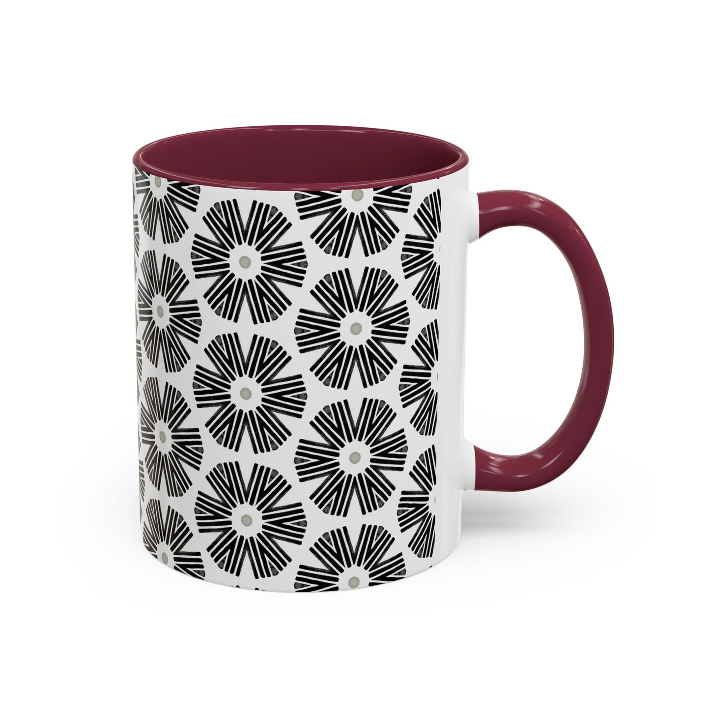 Stylized Flower Mug, Minimalist Black and White Design