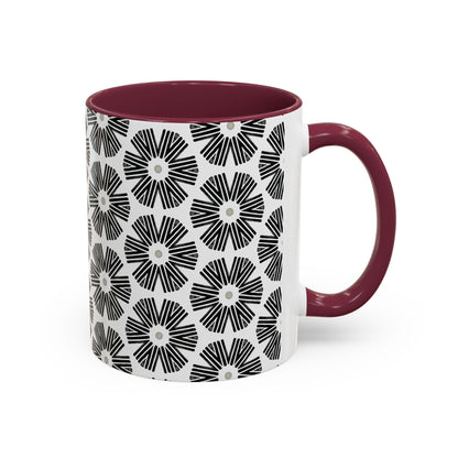 Stylized Flower Mug, Minimalist Black and White Design