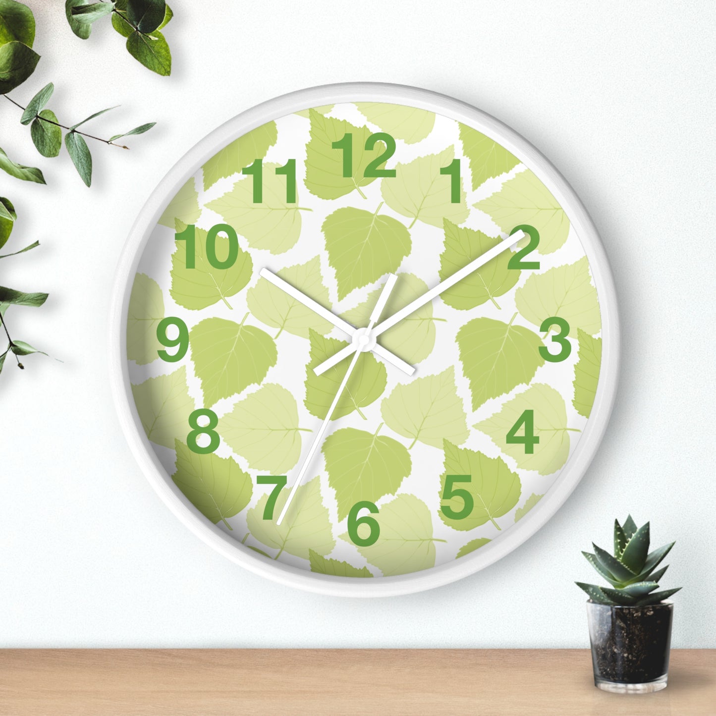 Birch Leaves - Modern Greenery Wall Clock - Stylish Home Decor for Nature Lovers