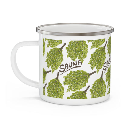 Sauna-Inspired Enamel Camping Mug for Outdoor Lovers