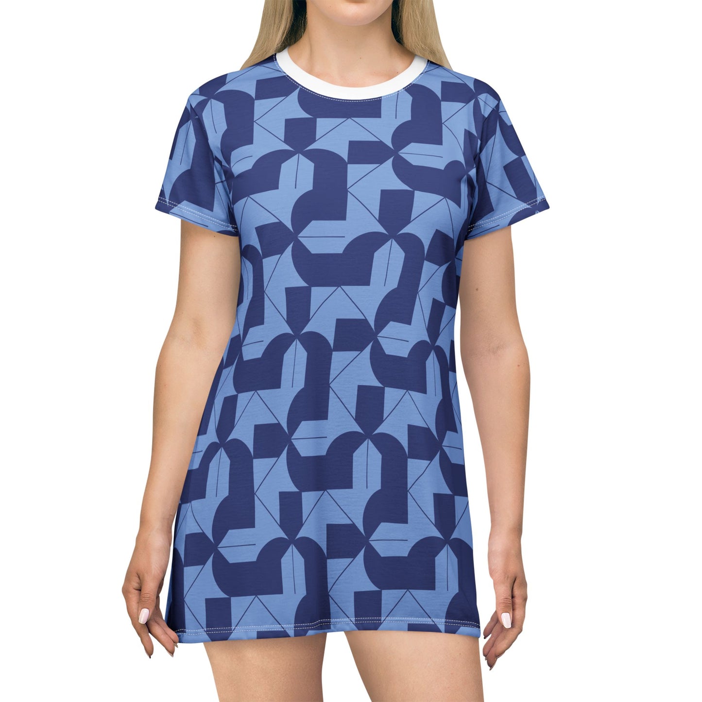 Modern Maze T-Shirt Dress - Blue
