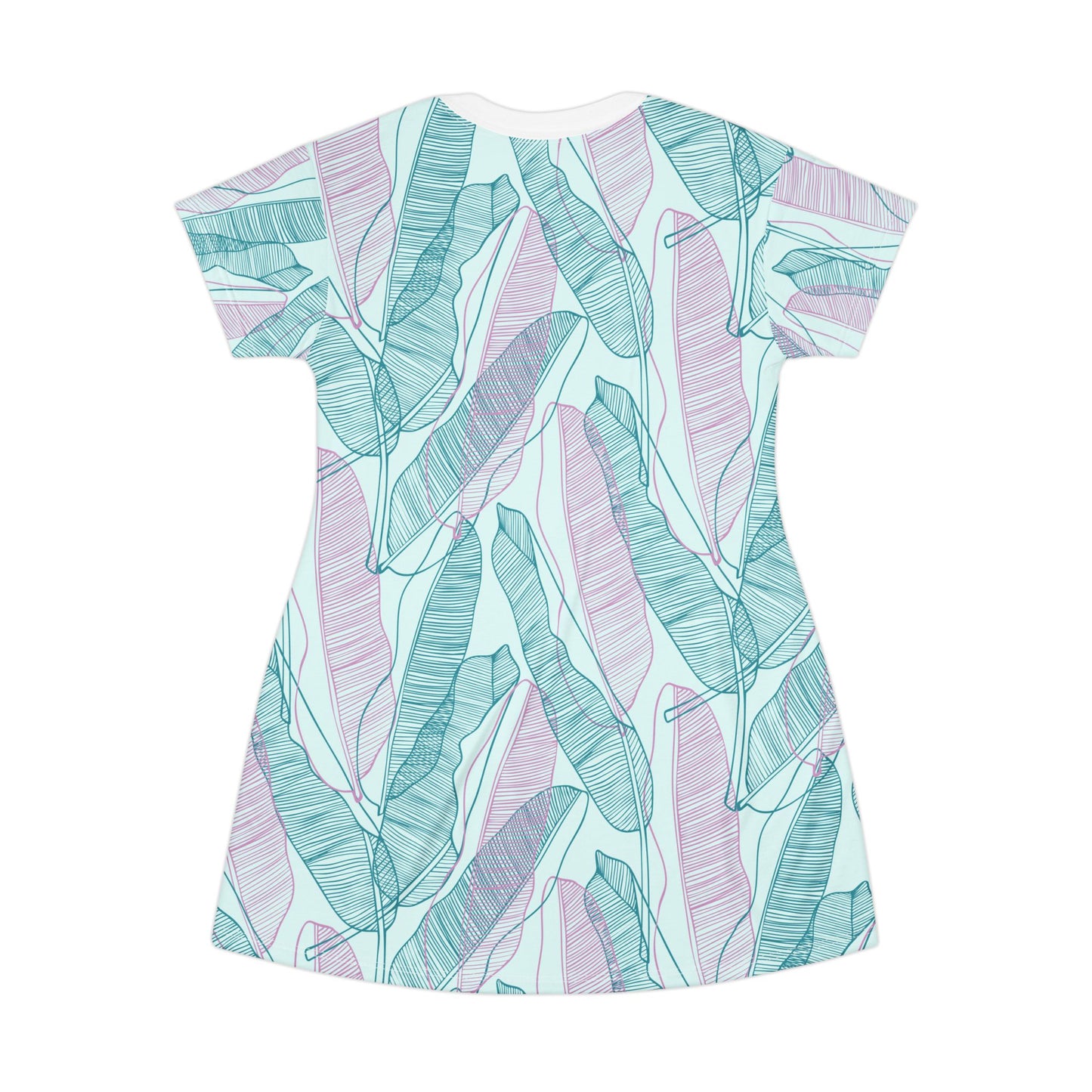 Tropical leaves - T-Shirt Dress Teal, Mint and Pink