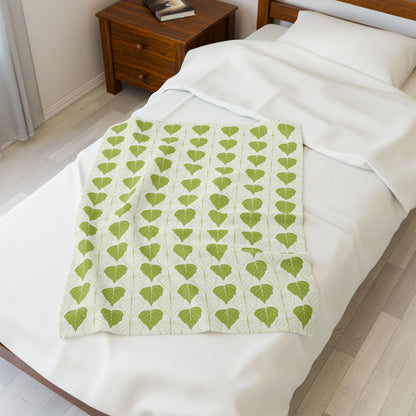 Cozy Green Botanical Velveteen Plush Blanket