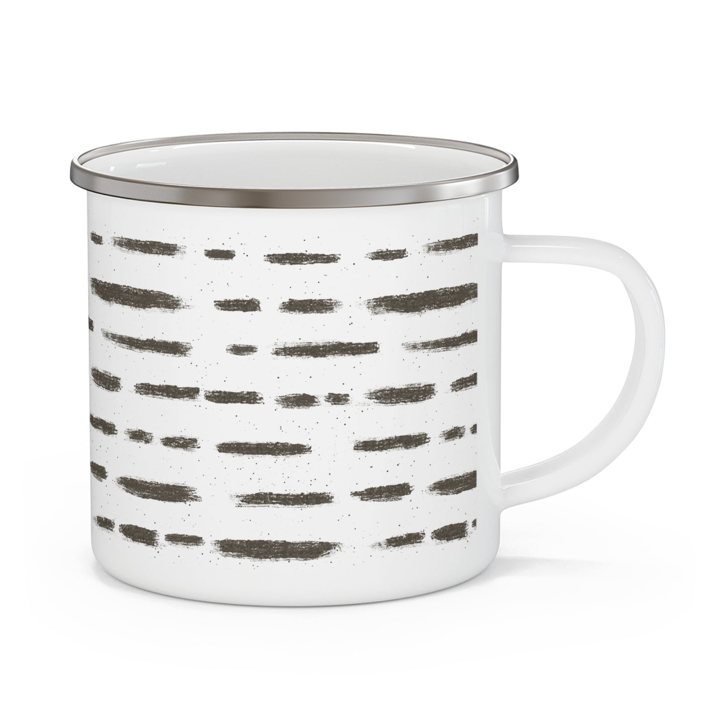 Birch Bark Dash Stripe Nature-Inspired Enamel Camping Mug for Outdoor Lovers