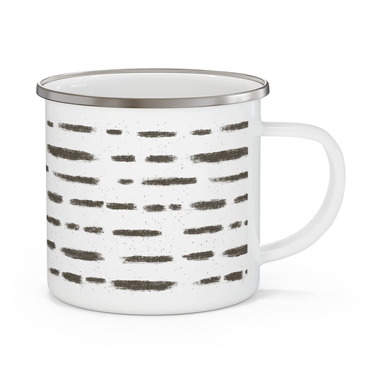 Birch Bark Dash Stripe Nature-Inspired Enamel Camping Mug for Outdoor Lovers