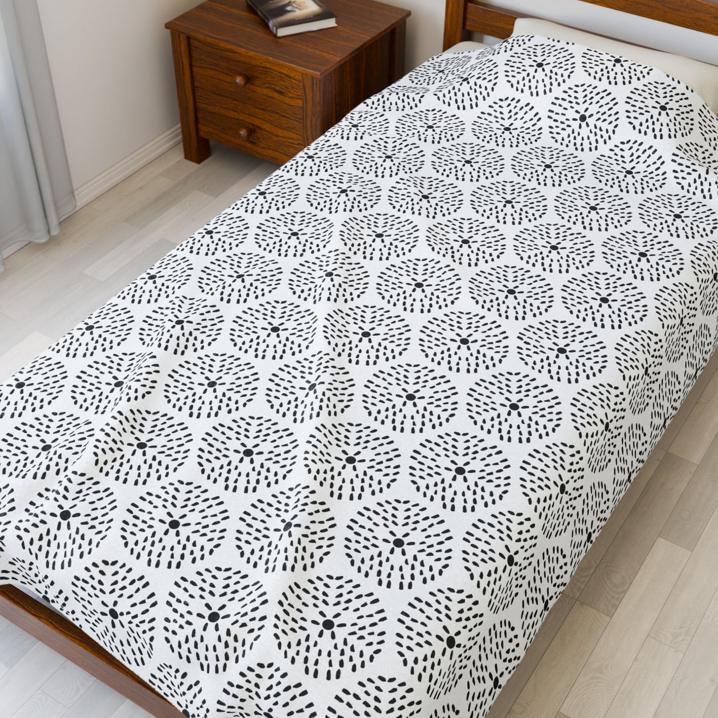 Velveteen Blanket - Dandelion Minimalist Black and White Pattern