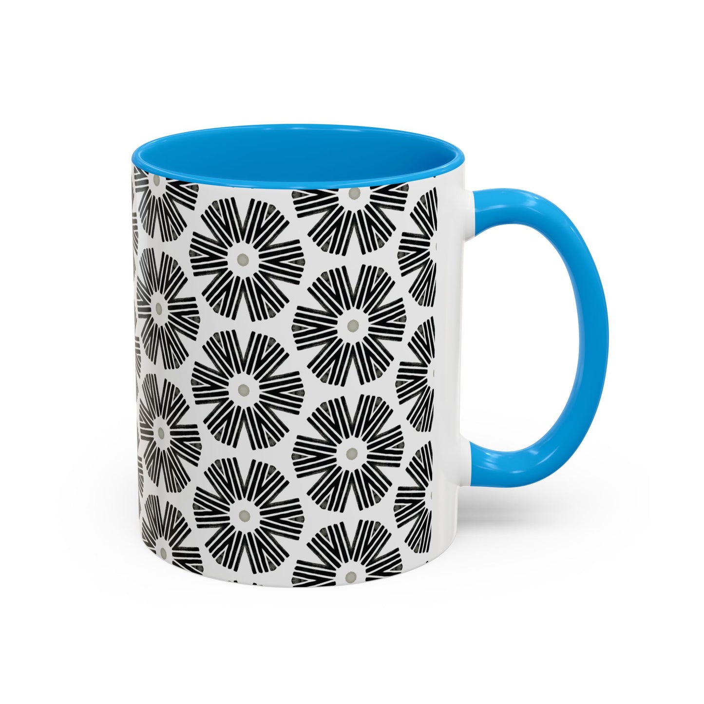 Stylized Flower Mug, Minimalist Black and White Design