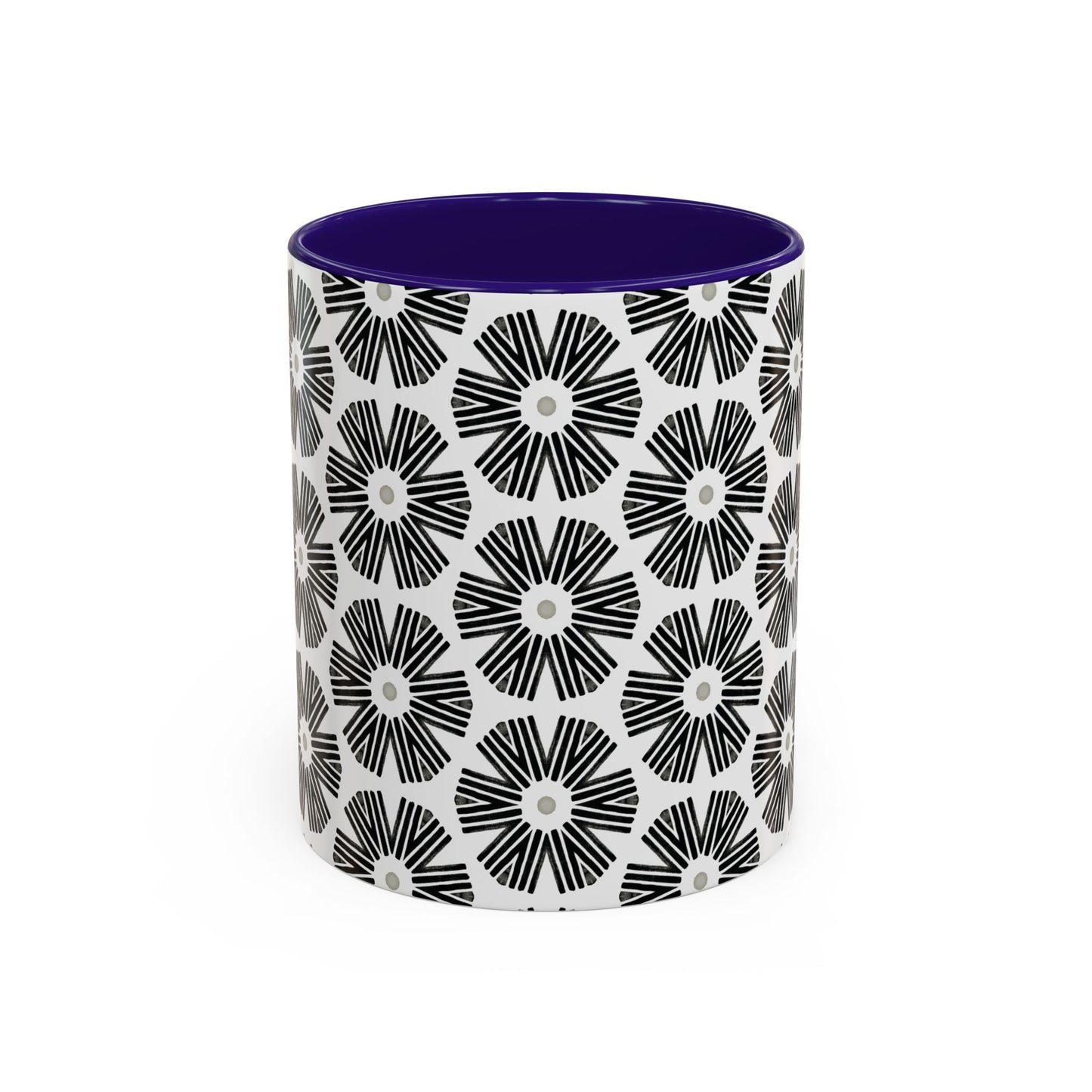 Stylized Flower Mug, Minimalist Black and White Design