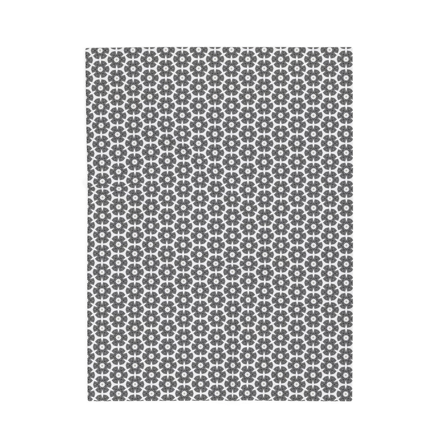 Stylized Flower,  Black and White Velveteen Plush Blanket - Minimalist Pattern