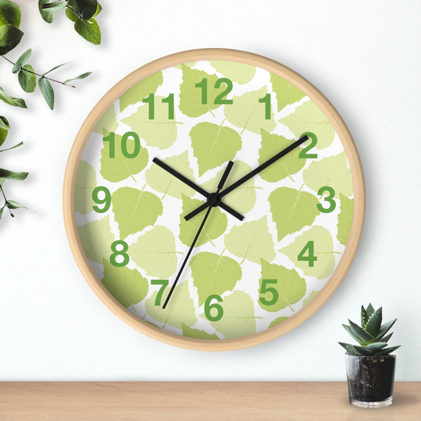 Birch Leaves - Modern Greenery Wall Clock - Stylish Home Decor for Nature Lovers