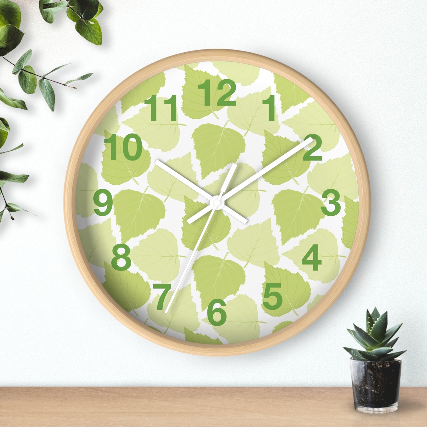 Birch Leaves - Modern Greenery Wall Clock - Stylish Home Decor for Nature Lovers