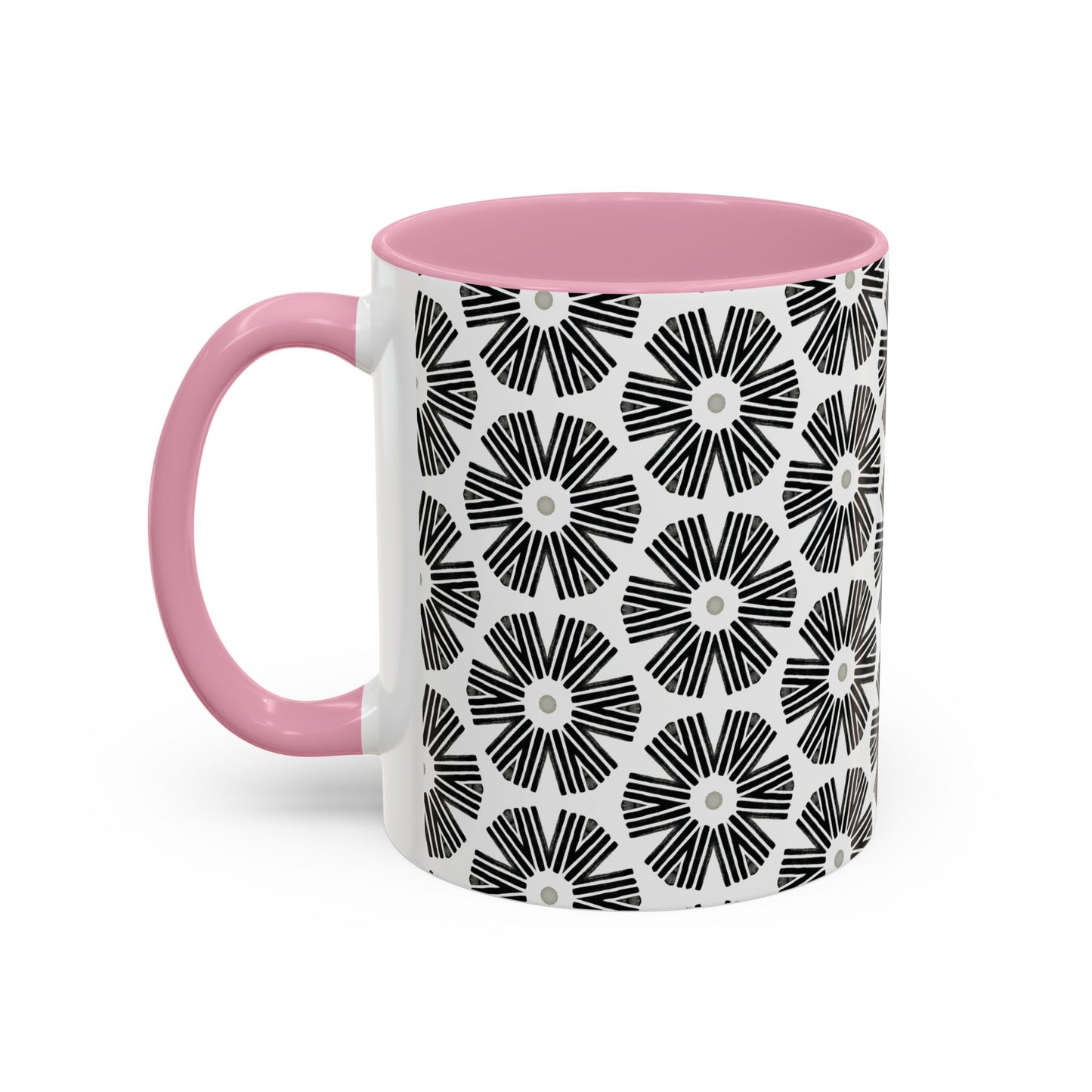 Stylized Flower Mug, Minimalist Black and White Design