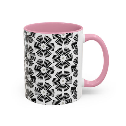 Stylized Flower Mug, Minimalist Black and White Design