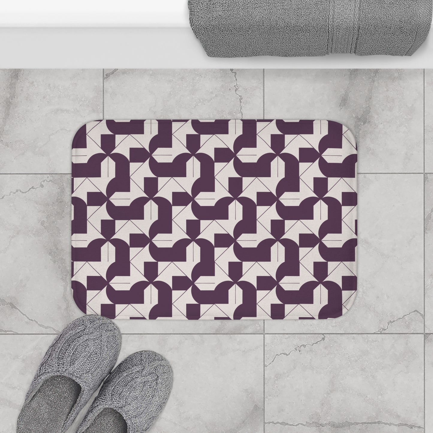 Modern Maze Bath Mat - Geometrical Home Decor - Deep Purple