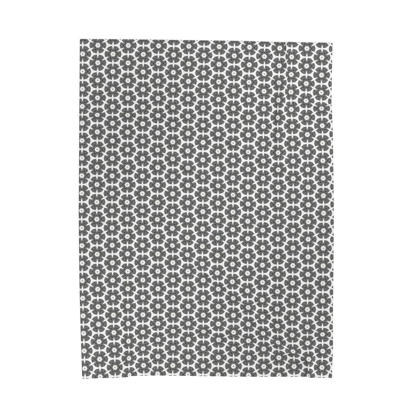 Stylized Flower,  Black and White Velveteen Plush Blanket - Minimalist Pattern