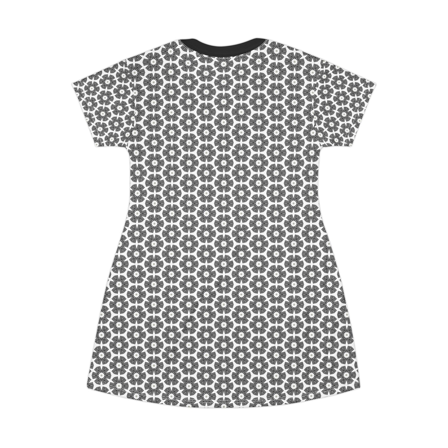 Stylized Flower T-Shirt Dress - Minimalist Black and White Design