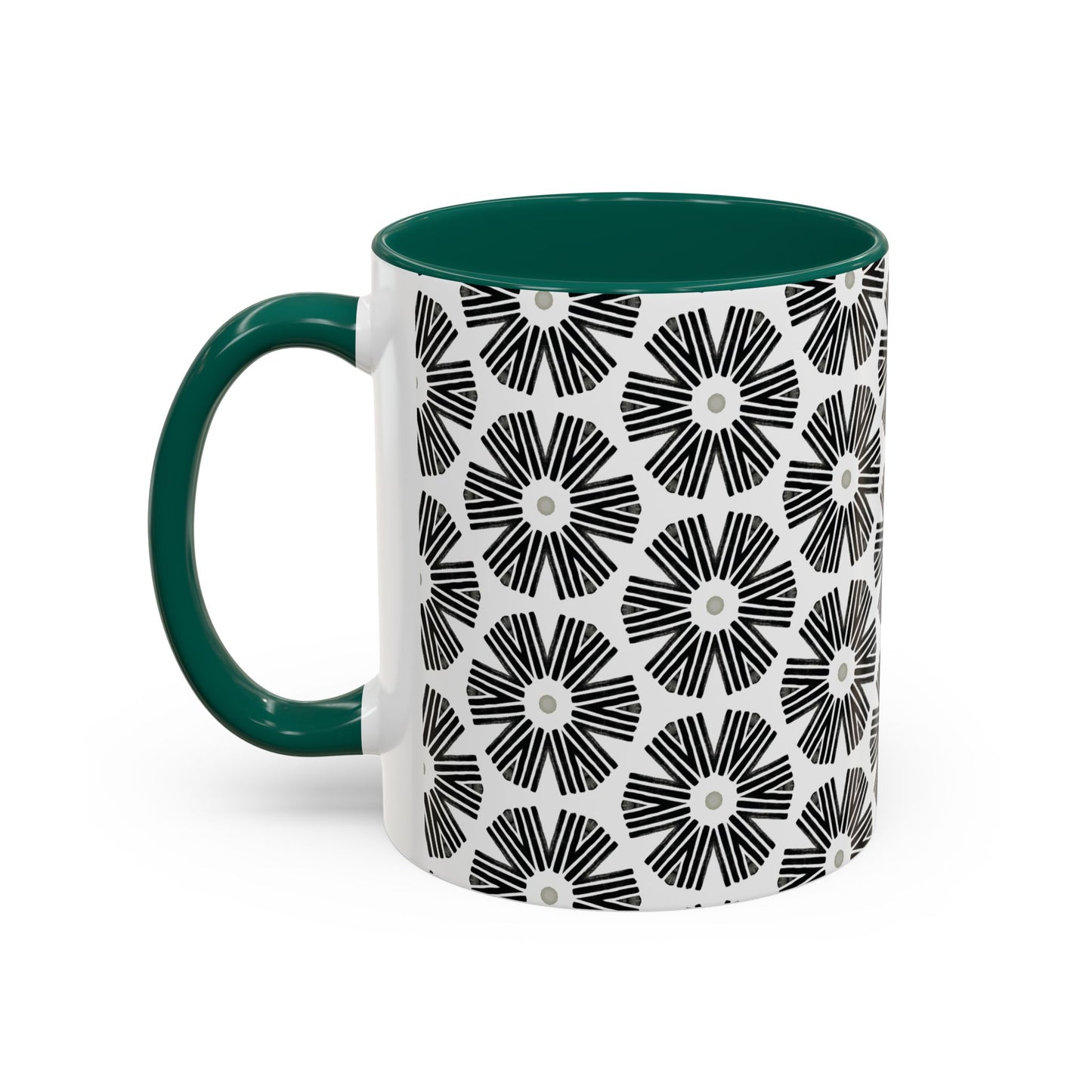 Stylized Flower Mug, Minimalist Black and White Design