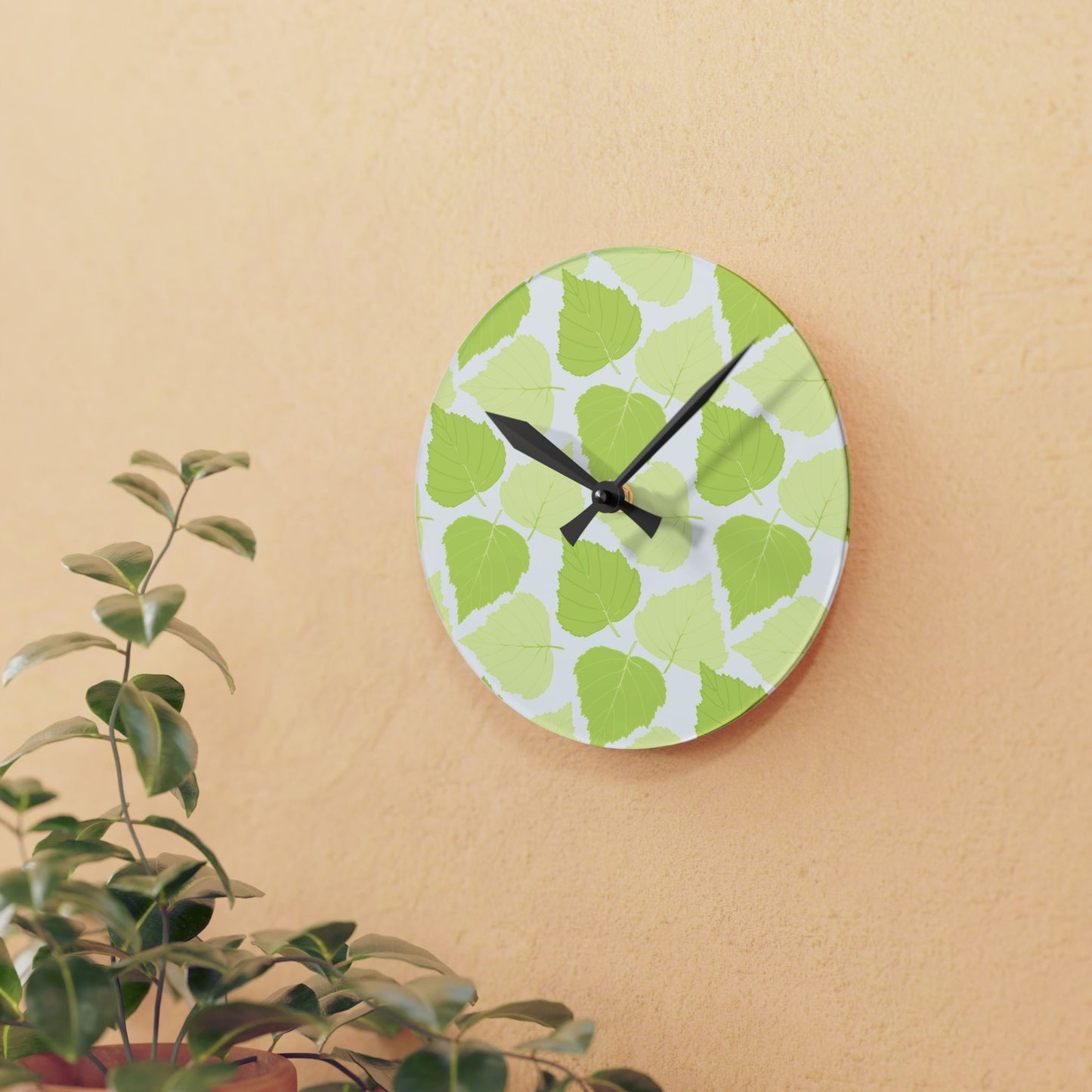Birch Leaves - Wall Clock -Modern Greenery -Stylish Home Decor for Nature Lovers