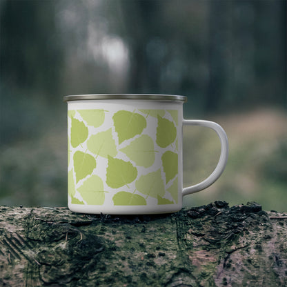 Birch Leave Nature-Inspired Enamel Camping Mug for Outdoor Lovers