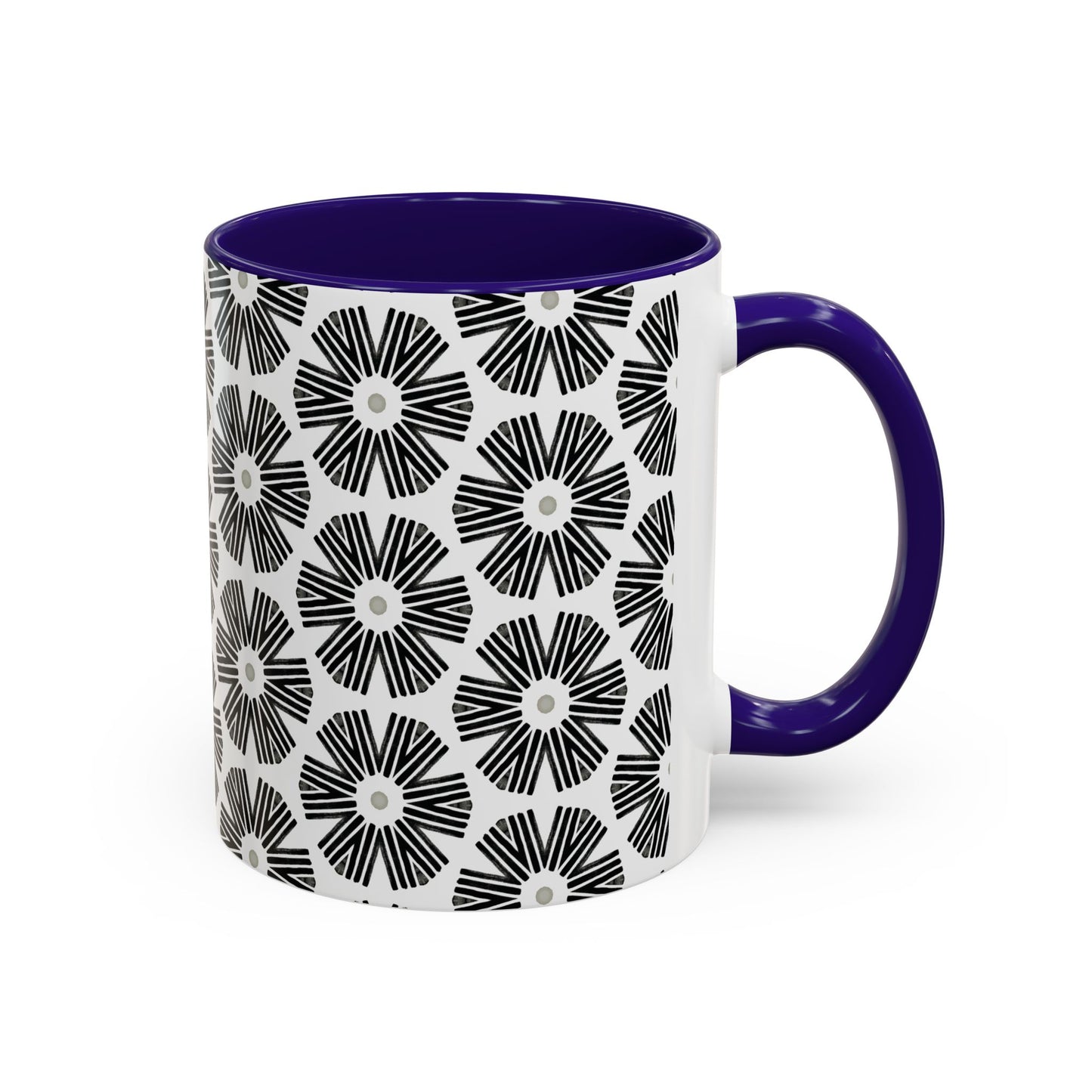 Stylized Flower Mug, Minimalist Black and White Design