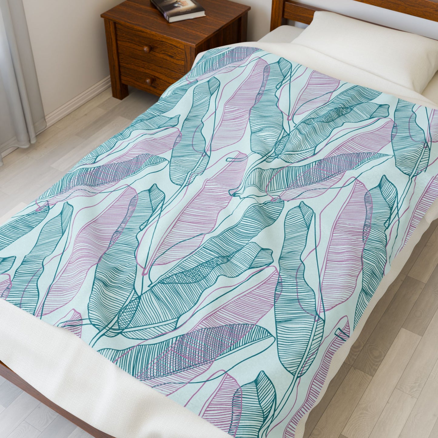 Cozy Green Botanical Velveteen Plush Blanket