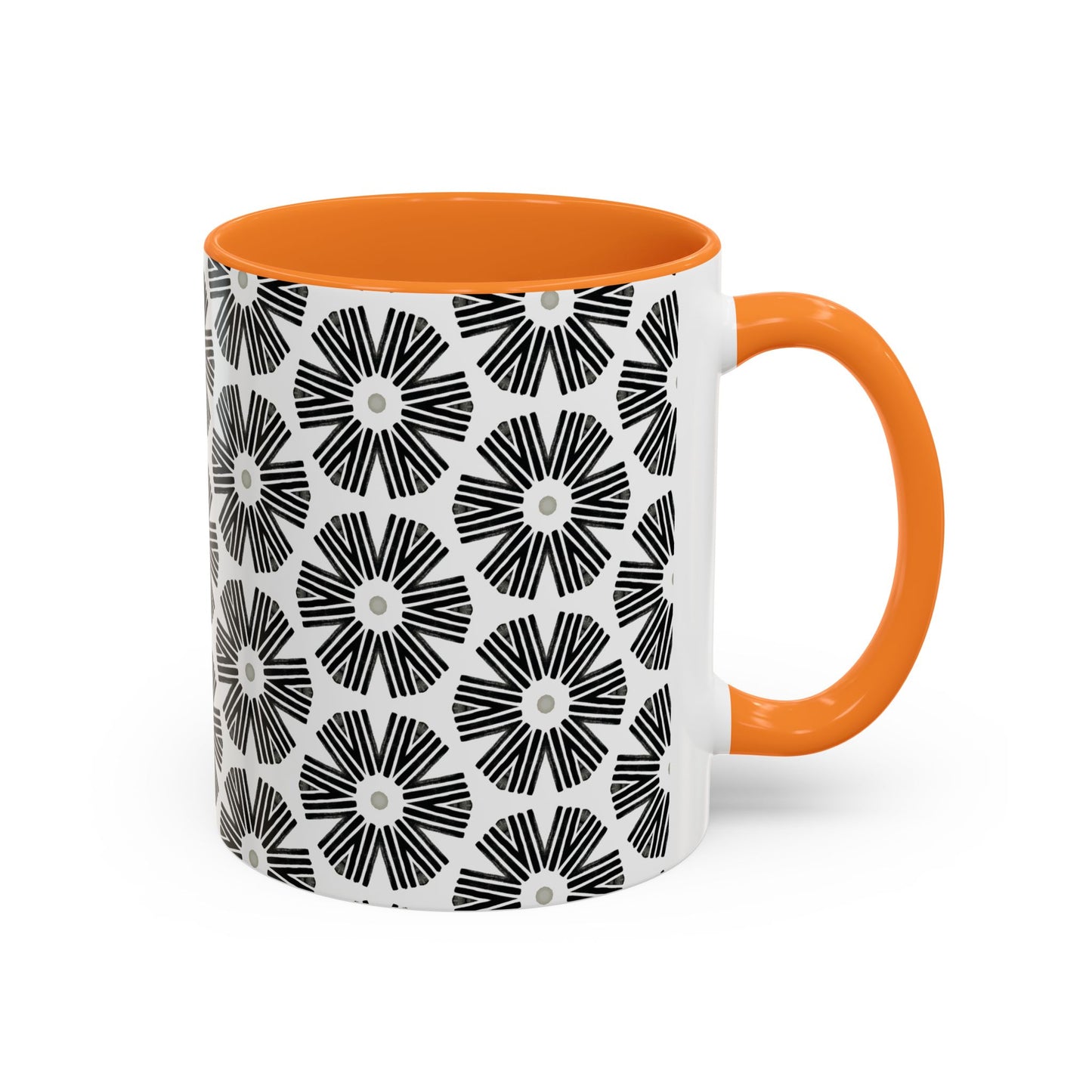 Stylized Flower Mug, Minimalist Black and White Design