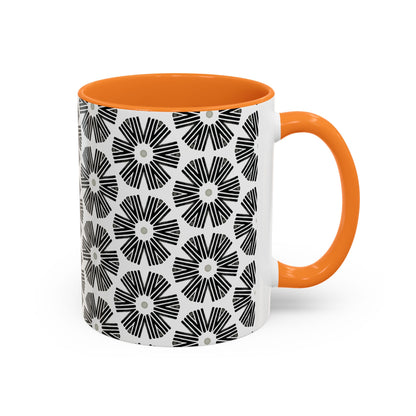 Stylized Flower Mug, Minimalist Black and White Design