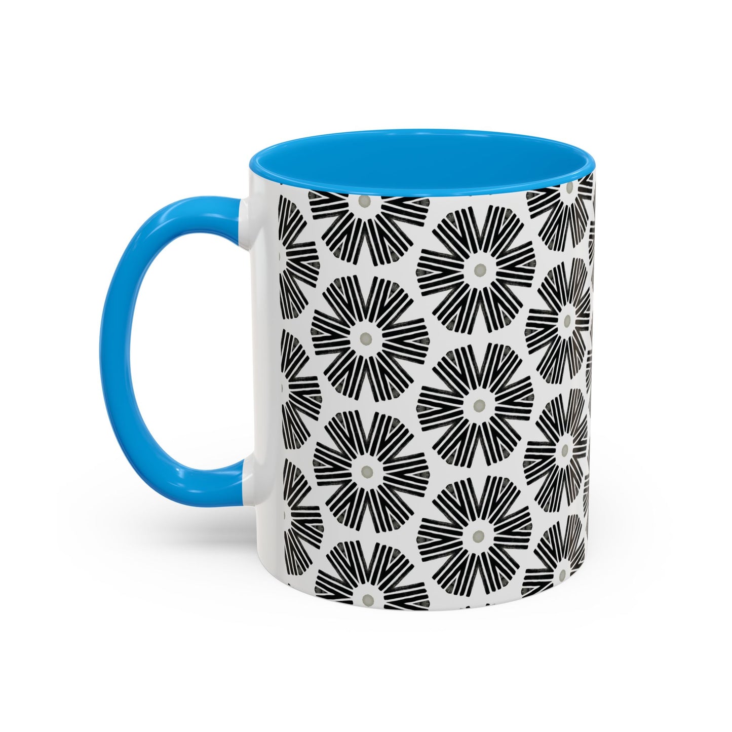 Stylized Flower Mug, Minimalist Black and White Design