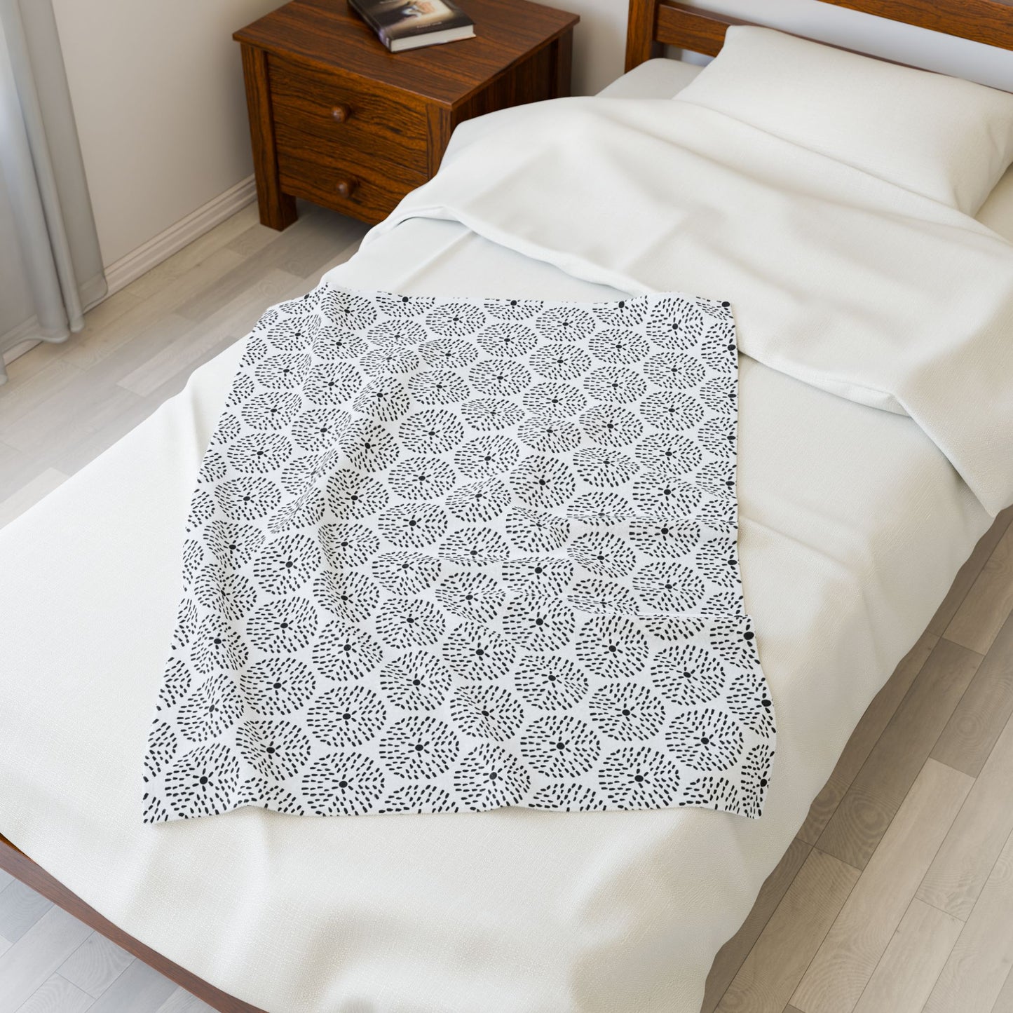 Velveteen Blanket - Dandelion Minimalist Black and White Pattern