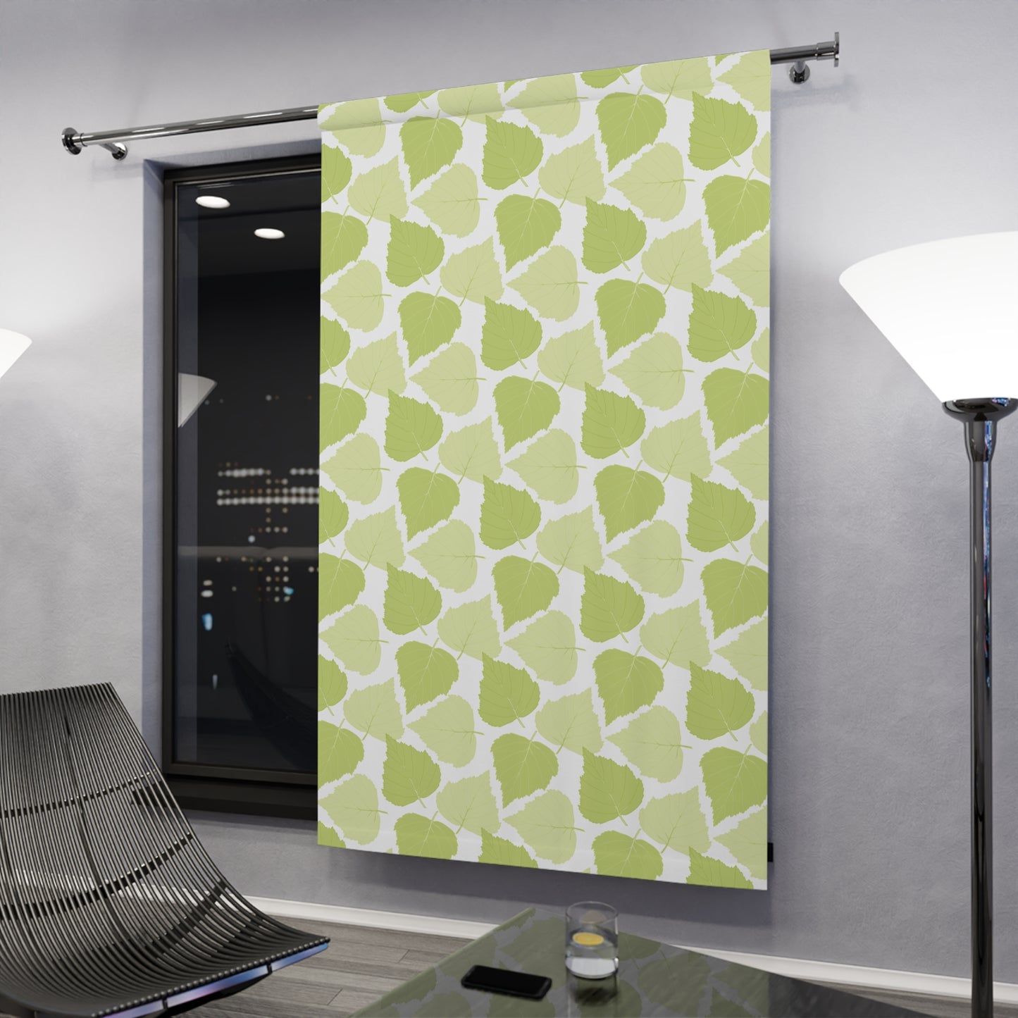 Birch Leaves - Botanical Print Window Curtain - Bright Green Design for Natural Vibe