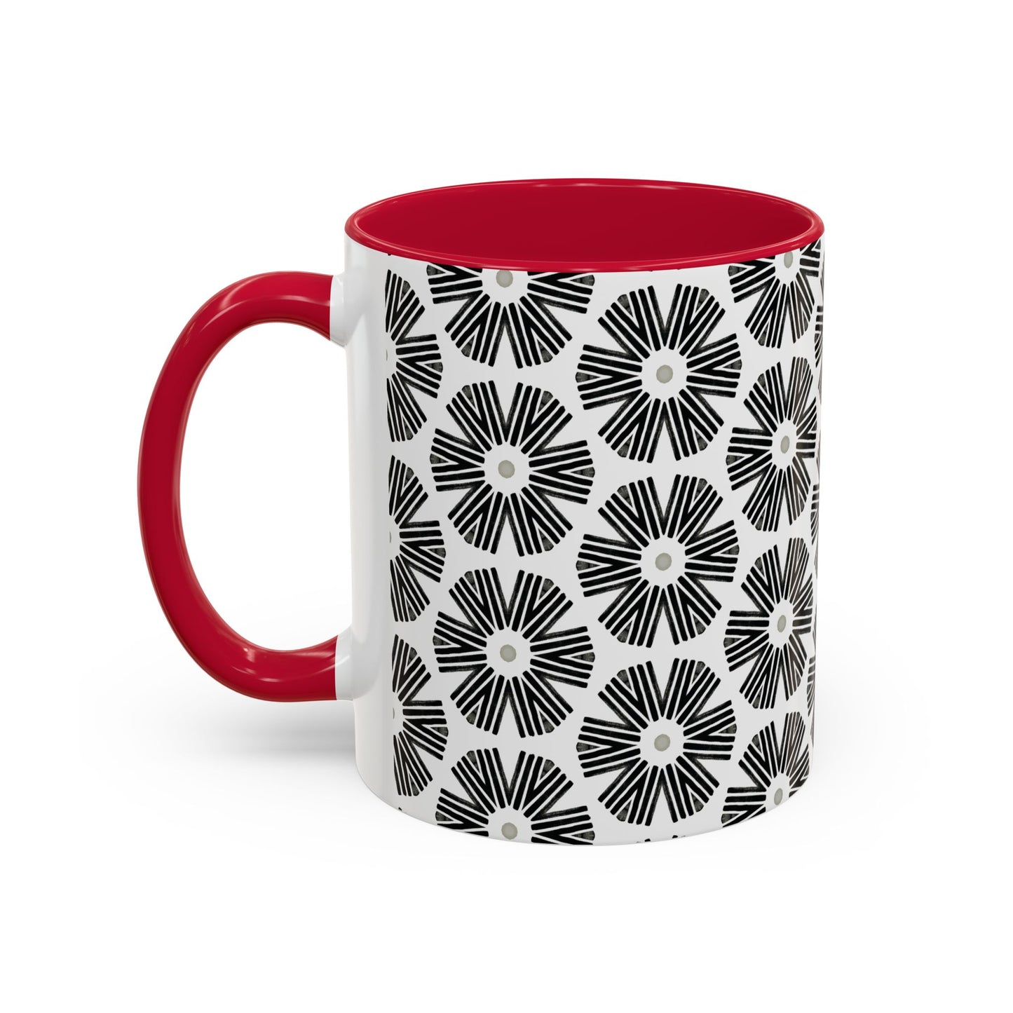 Stylized Flower Mug, Minimalist Black and White Design