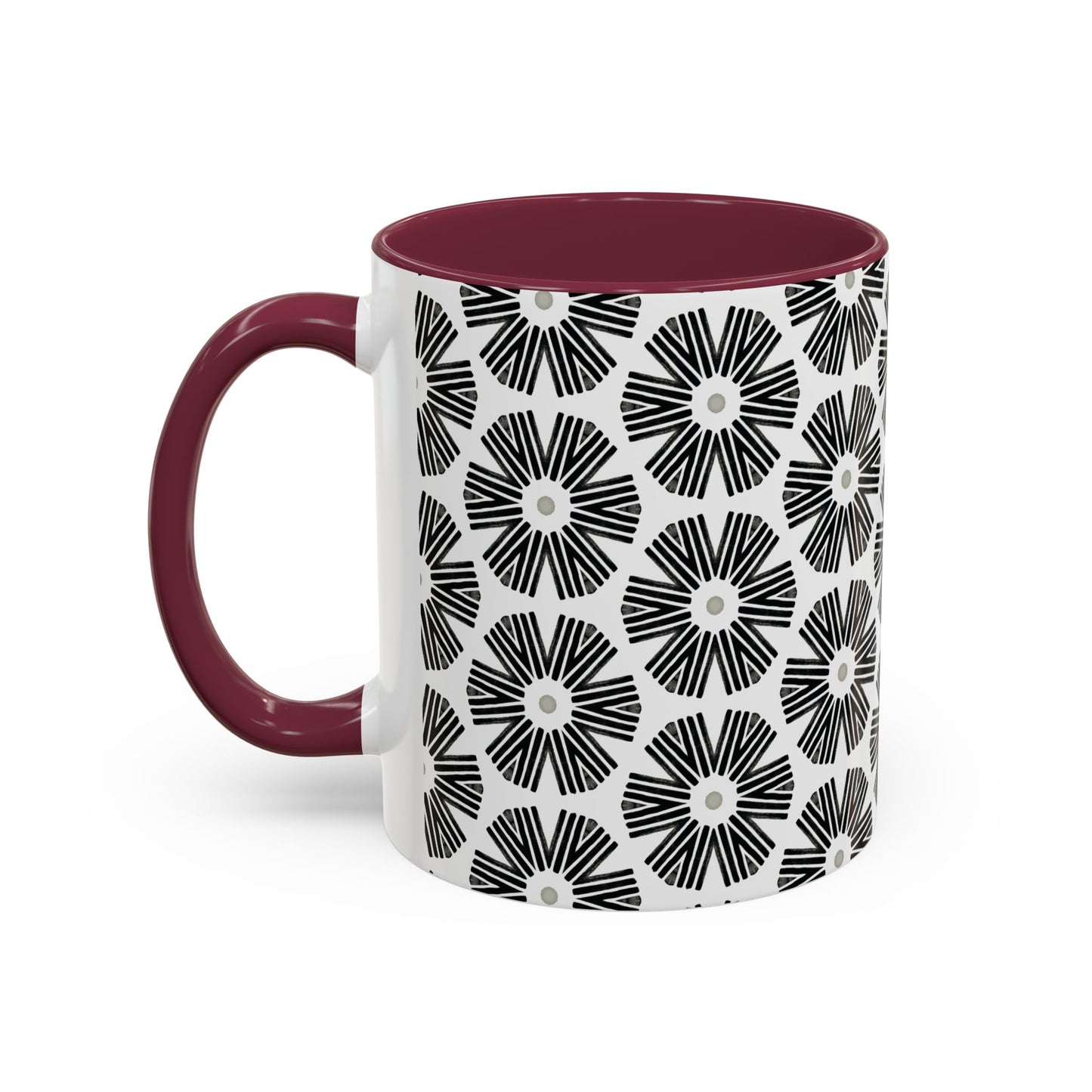 Stylized Flower Mug, Minimalist Black and White Design