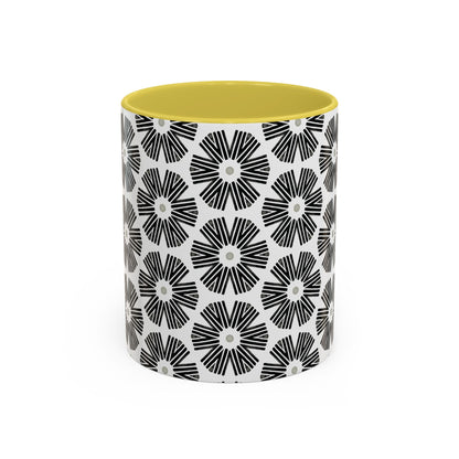 Stylized Flower Mug, Minimalist Black and White Design