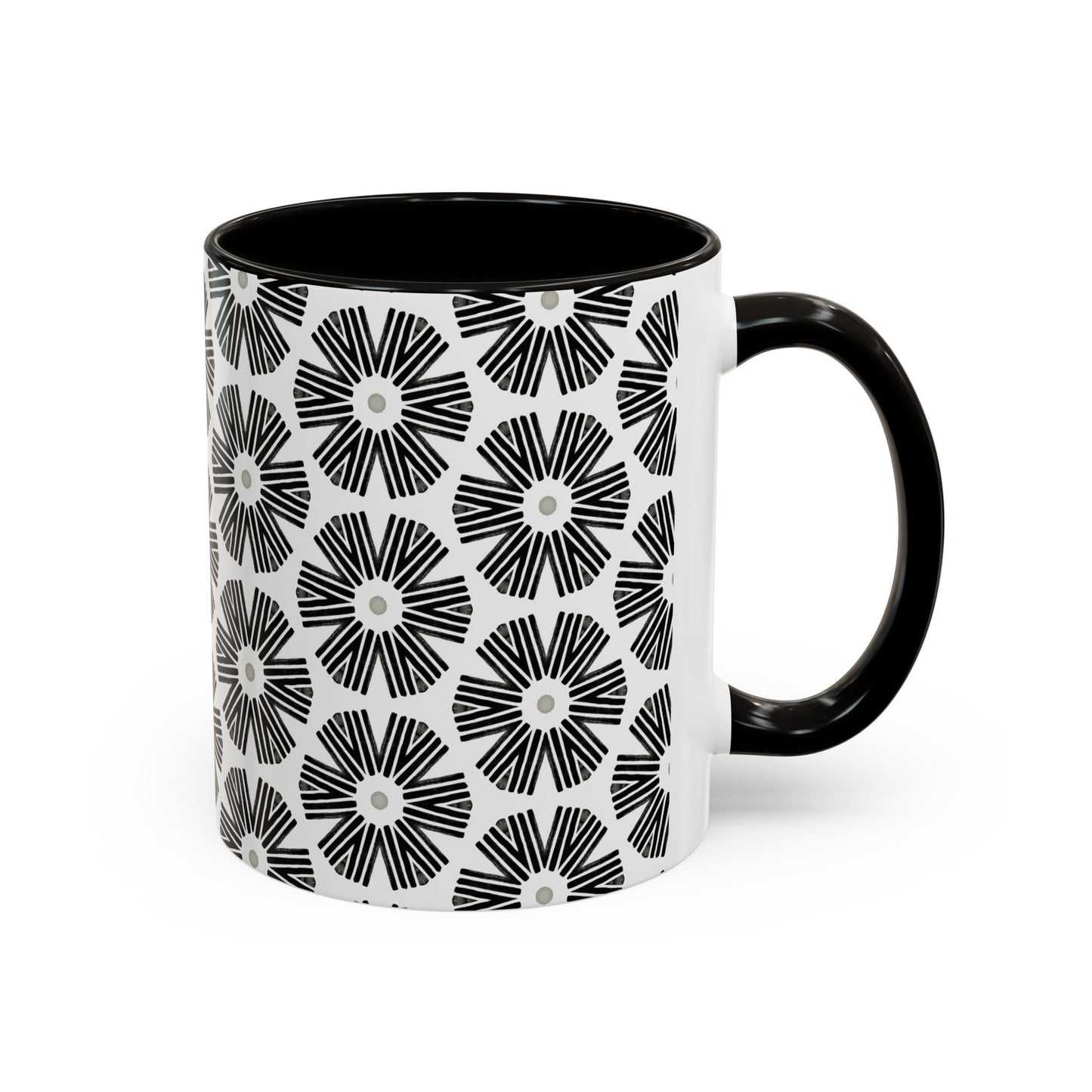 Stylized Flower Mug, Minimalist Black and White Design