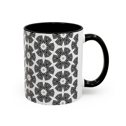 Stylized Flower Mug, Minimalist Black and White Design