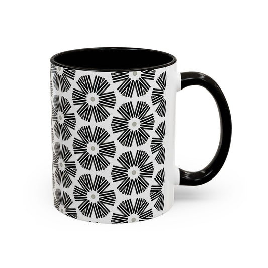 Stylized Flower Mug, Minimalist Black and White Design